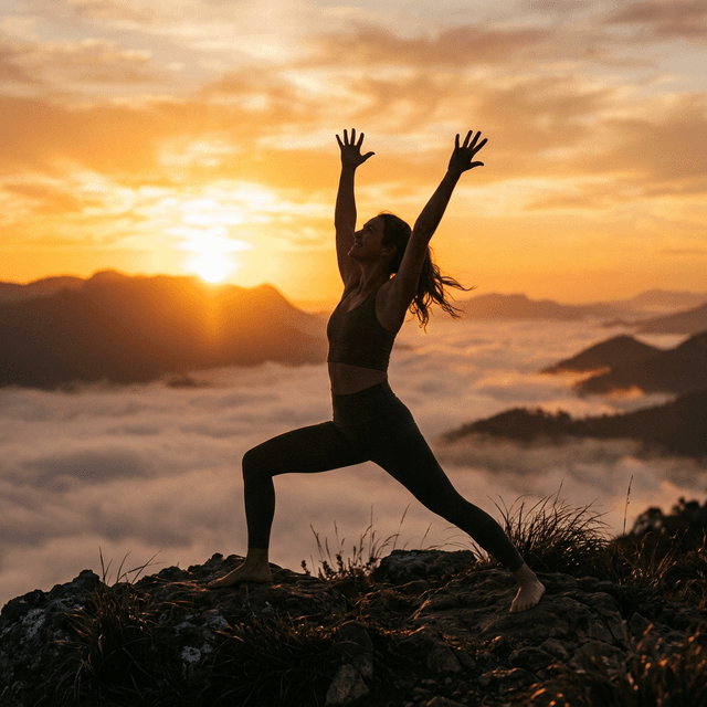 Woman doing yoga at sunrise