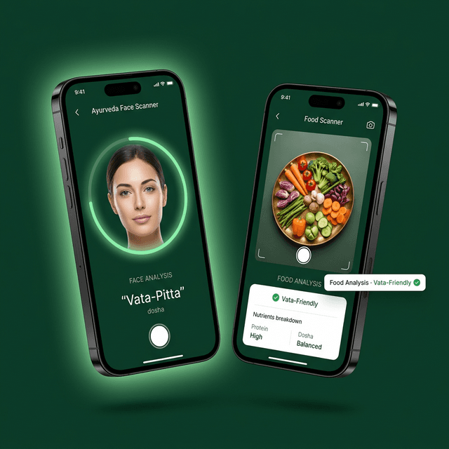 Ayura app showing face scanner and food scanner